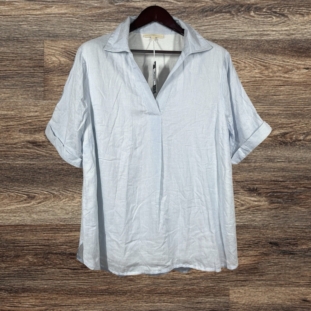 Kindred Bravely Oversized Nursing & Maternity Collared Top Size L Blue Pinstripe